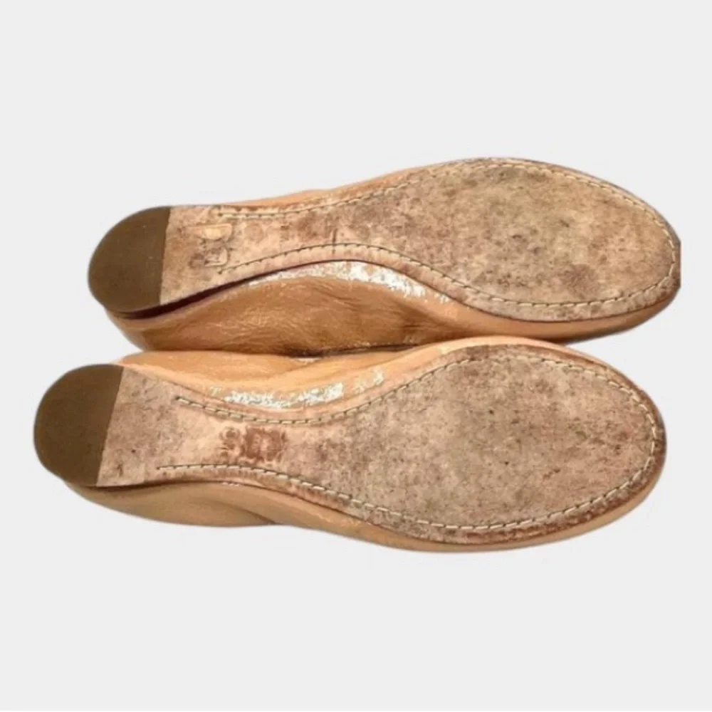 Tory Burch Caroline Nude Tan Patent Leather Ballerina Flats Sleepies Logo Size 8